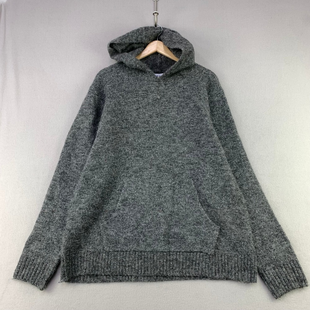 Old Navy Fuzzy Hoodie Mens Large Gray Knit Pullover Sweatshirt Soft Cozy Lounge